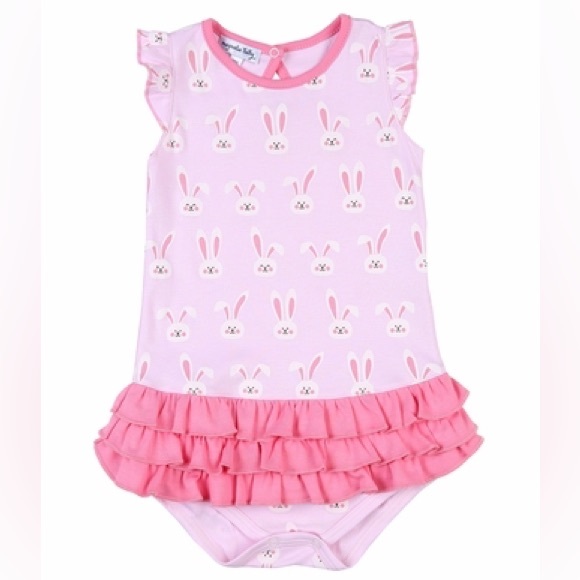 NWT Magnolia Baby Bunnies Pink Ruffle Bodysuit Onesie 3M - Picture 2 of 8